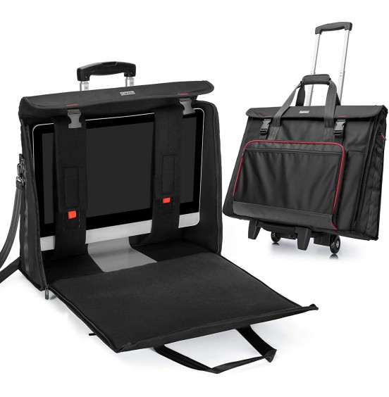 CURMIO Rolling Carrying Bag with Wheels Compatible with Apple iMac 27 inch Desktop Computer, Detachable Trolley Storage Case Compatible with iMac 27вЂќ Monitors and Accessories, Black (Patented Design)