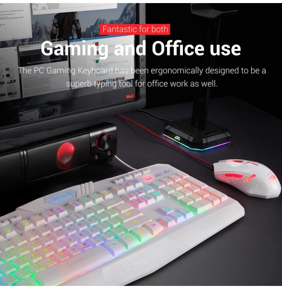 Redragon S101 Wired Gaming Keyboard and Mouse Combo RGB Backlit Gaming Keyboard with Multimedia Keys Wrist Rest and Red Backlit Gaming Mouse 3200 DPI for Windows PC Gamers (Black)