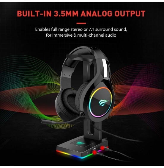 Havit RGB Headphones Stand with 3.5mm AUX and 2 USB Ports, Headphone Holder for Gamers Gaming PC Accessories Desk