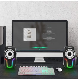 Computer Speakers,2.0 Stereo Volume Control Gaming Speakers with Surround Sound,6 RGB LED Backlit Effect,USB Powered Wired Laptop Speakers with 3.5mm for Desktop Computer/PC/Laptops(White)