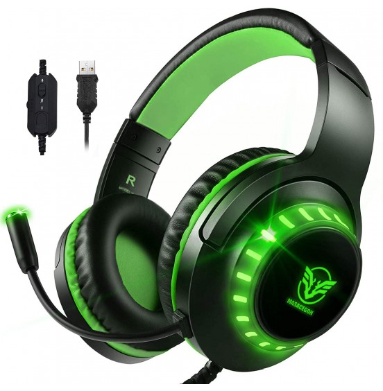 Pacrate Gaming Headset with Microphone for Laptop Xbox One Headset Computer PC Noise Cancelling Gaming Headphones with Microphone Stereo PS4 Headset for Kids Adults LED Lights Deep Bass