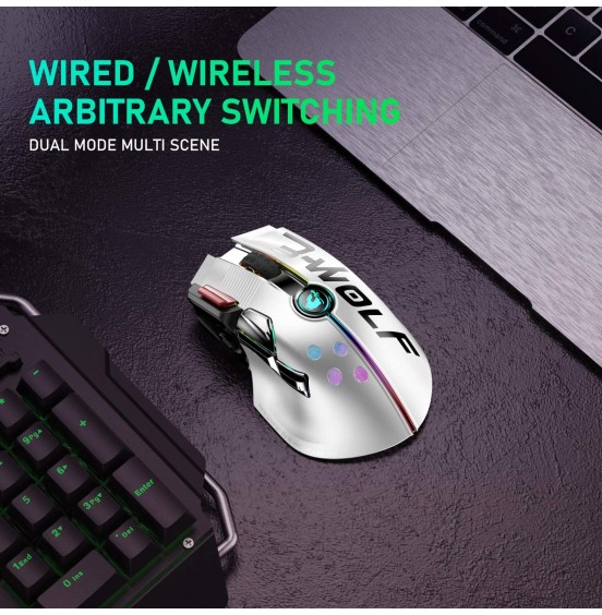 Wired/Wireless Gaming Mouse Up to 12000 DPI,Rechargeable Mouse with 1000mAh Battery,Type-C,Chroma RGB,9 Programmable Buttons+Rapid Fire,Joystick Ultralight Honeycomb Shell for PC Gamer(Mlik Tea White)