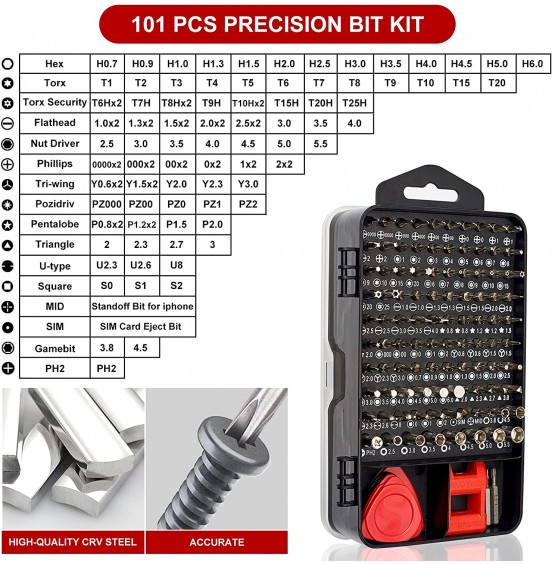 STREBITO Precision Screwdriver Set 124-Piece Electronics Tool Kit with 101 Bits Magnetic Screwdriver Set for Computer, Laptop, Cell Phone, PC, MacBook, iPhone, Nintendo Switch, PS4, PS5, Xbox Repair