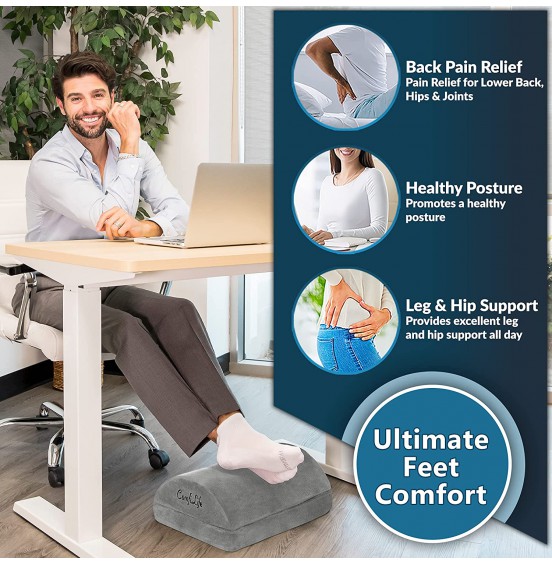 ComfiLife Foot Rest for Under Desk at Work - Adjustable Memory Foam Foot Rest for Office Chair &amp; Gaming Chair - Ergonomic Design for Back &amp; Hip Pain Relief (Black)